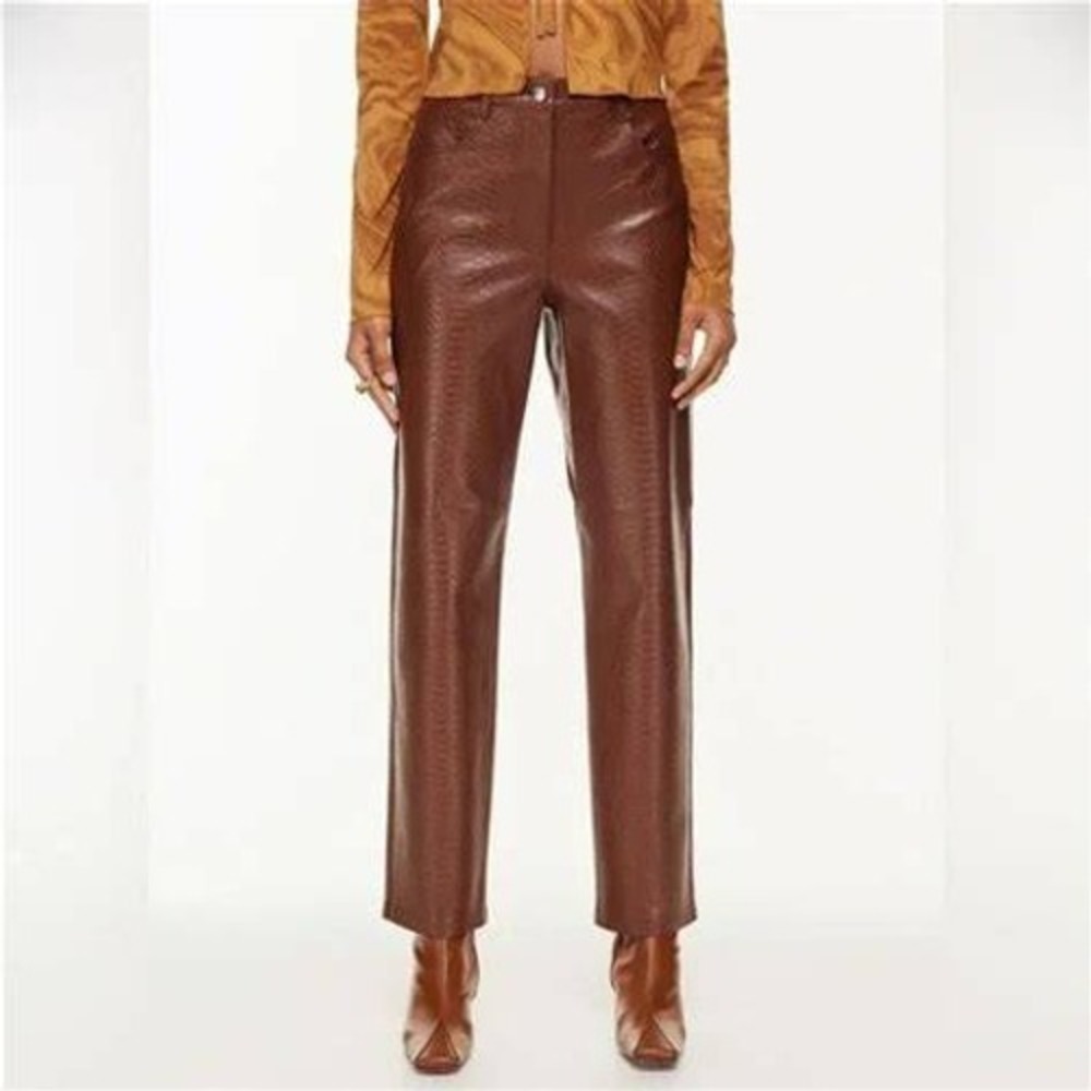 Wilfred Aritzia Melina Pant Brown Snakeskin Croc High Waist Faux Leather Size 4